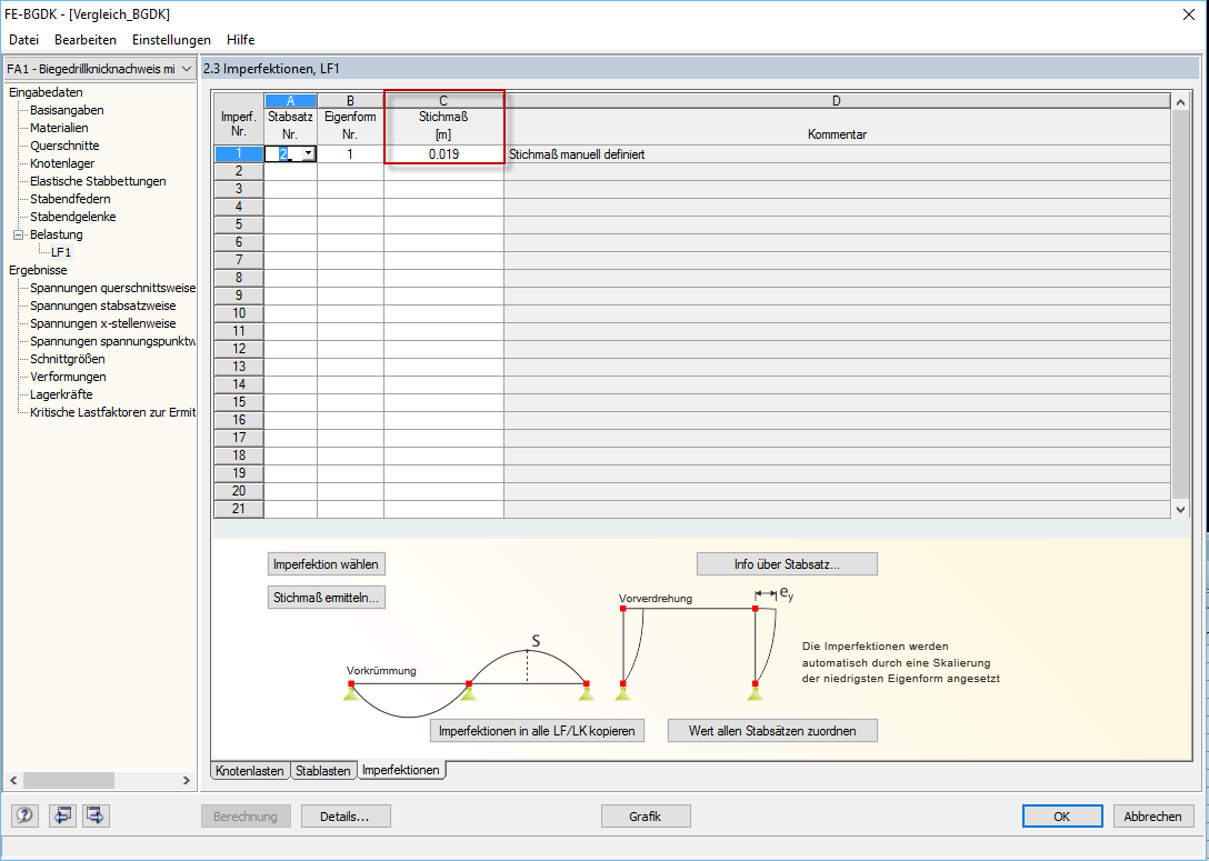 Eingabe der Imperfektion