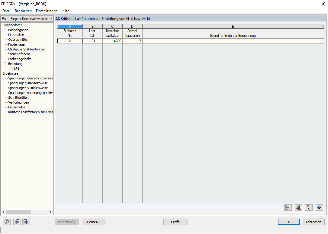Ausgabe des Verzweigungslastfaktors