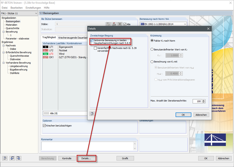 Aktivierung der getrennten Bemessung nach EN 1992-1-1 5.8.9(2)