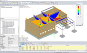 Ergebnisse einer FEM-Berechnung in RFEM am IFC-Modell dargestellt (Schnittgrößen und Auflagerkräfte)