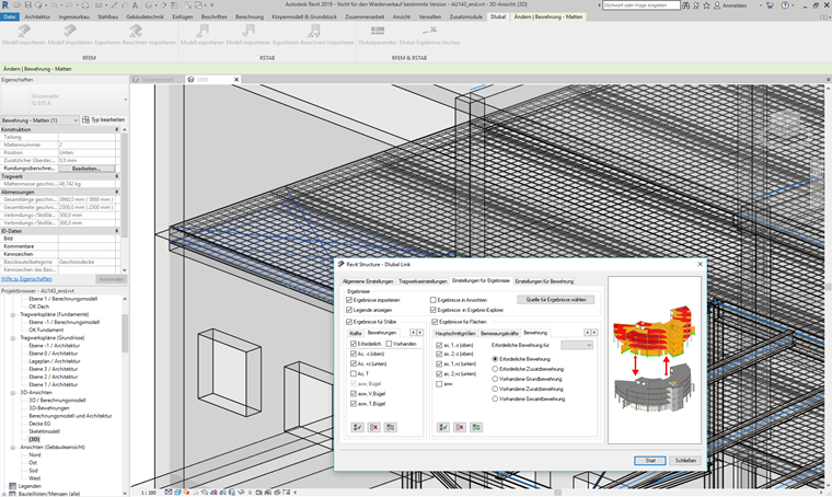 D-Flächenbewehrung in Revit direkt generiert aus den Bemessungsergebnissen in RFEM