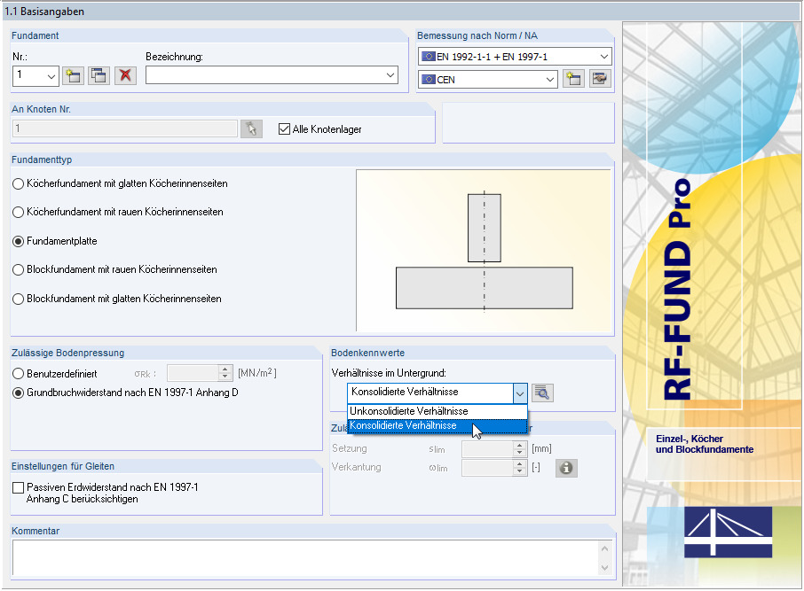 Auswahl "konsolidiert" und "unkonsolidiert"