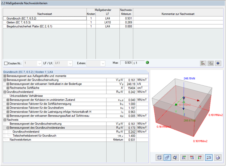 Ergebnisdetails für Grundbruchnachweis