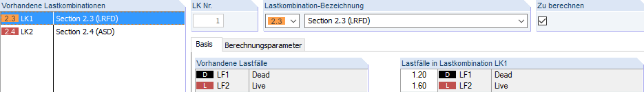 Lastkombination 1 nach LRFD