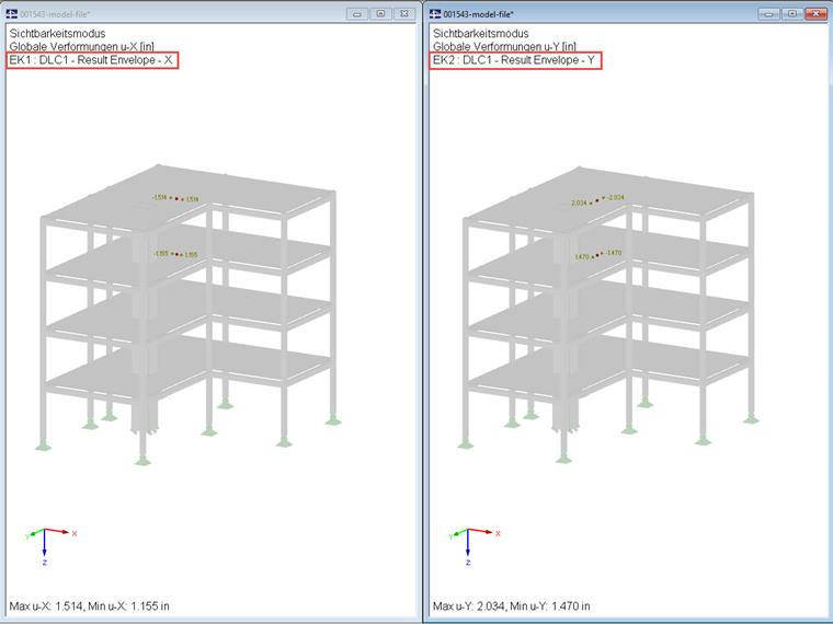 Geschossverschiebung in der Ergebniskombination (δx=0,359 in; δy=0,564 in)