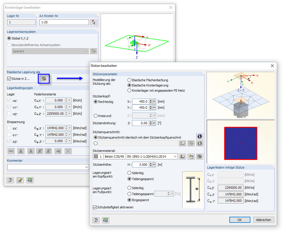 Ermittlung der Stützen-Federsteifigkeiten