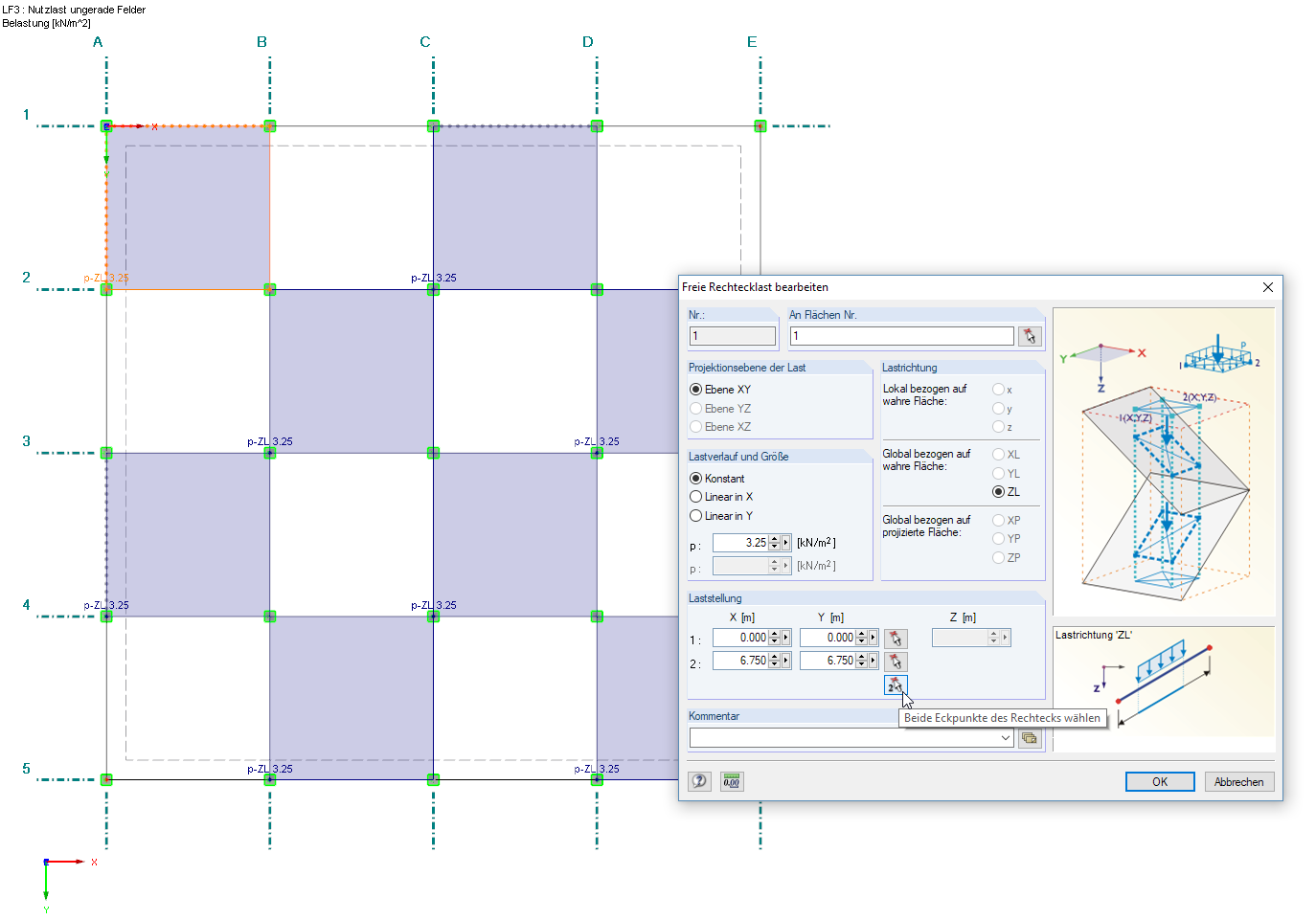 Schachbrettartige Lastanordung