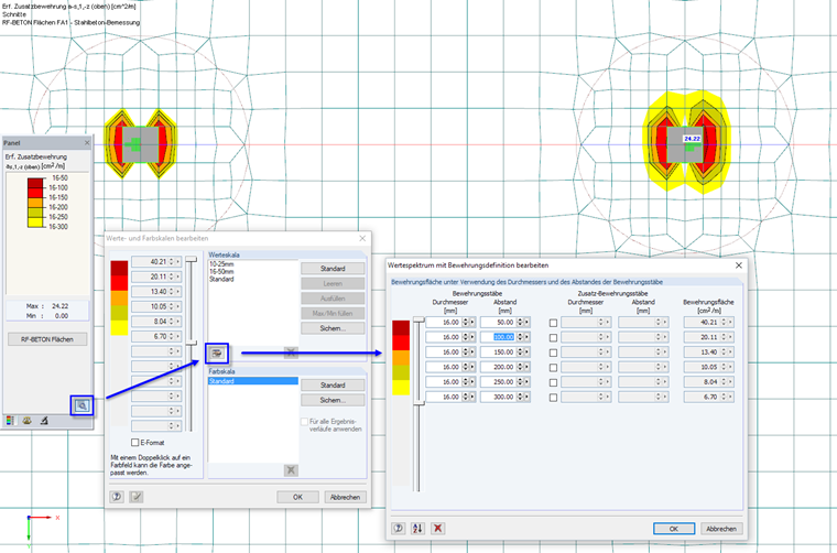 Panel mit individueller Farb- und Werteskala für Stabstahlbewehrung