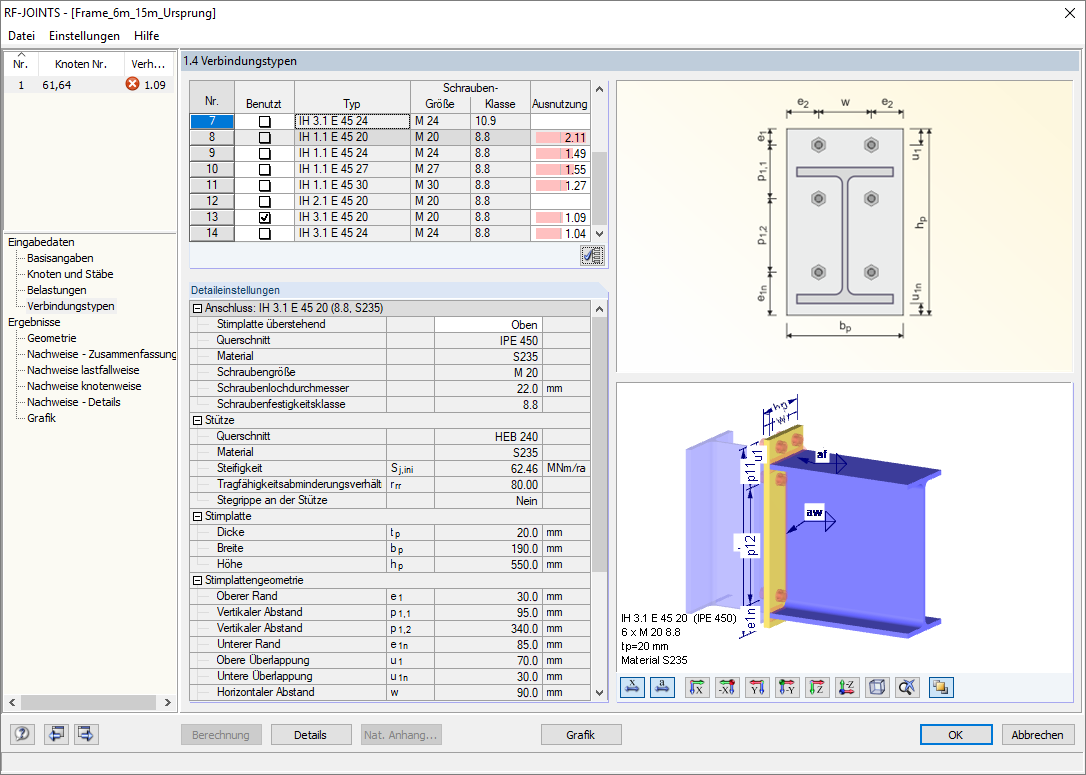 Bemessung der Verbindung mit RF-/JOINTS Stahl - DSTV