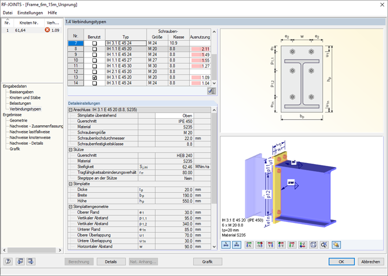 Bemessung der Verbindung mit RF-/JOINTS Stahl - DSTV