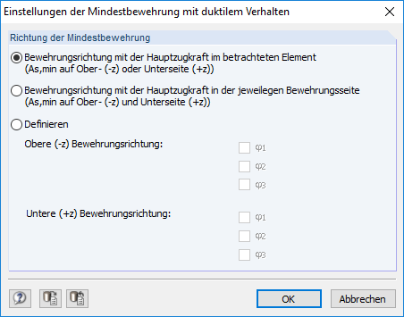 Einstellung: Bewehrungsrichtung mit der Hauptzugkraft im betrachteten Element
