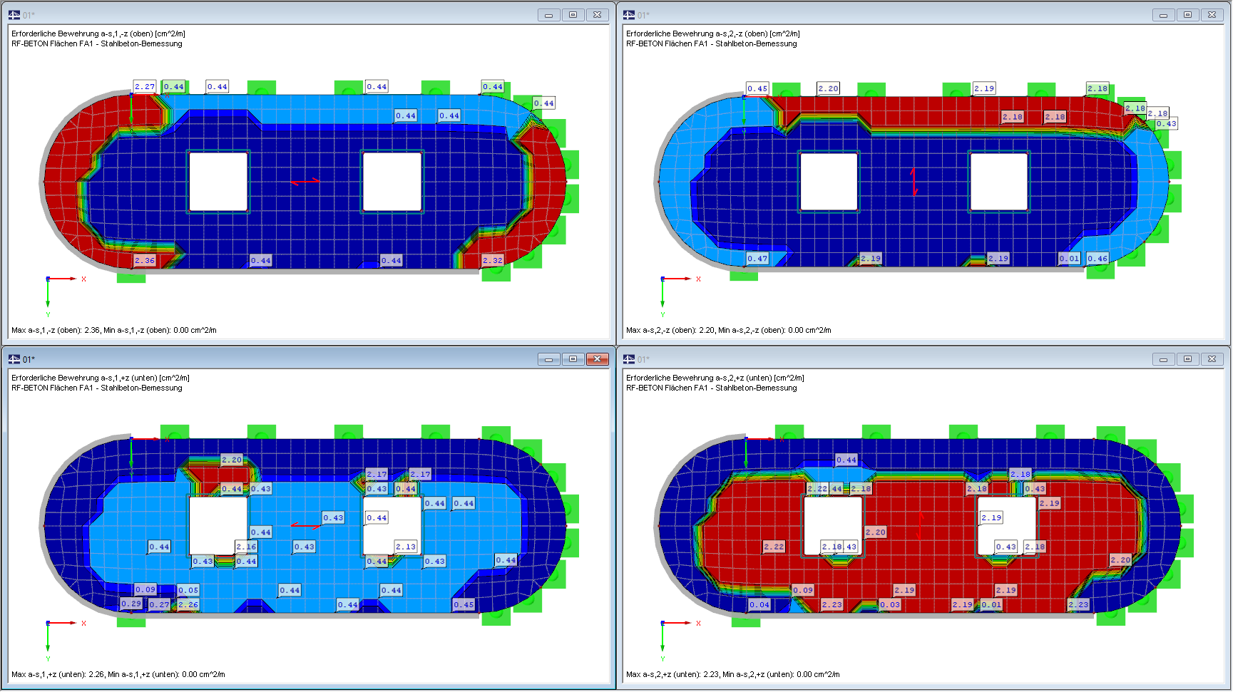 Ergebnis: Bewehrungsrichtung mit der Hauptzugkraft im betrachteten Element