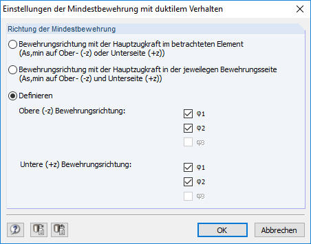 Einstellung: Bewehrungsrichtung benutzerdefiniert