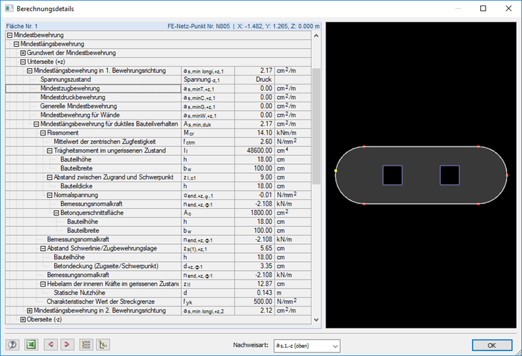 Auszug aus den Berechnungsdetails in RF-BETON Flächen