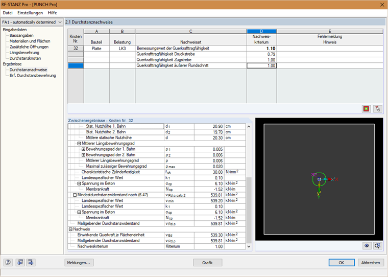 Nachweiskriterien für Bemessung mit ausgelegten Rundschnitten