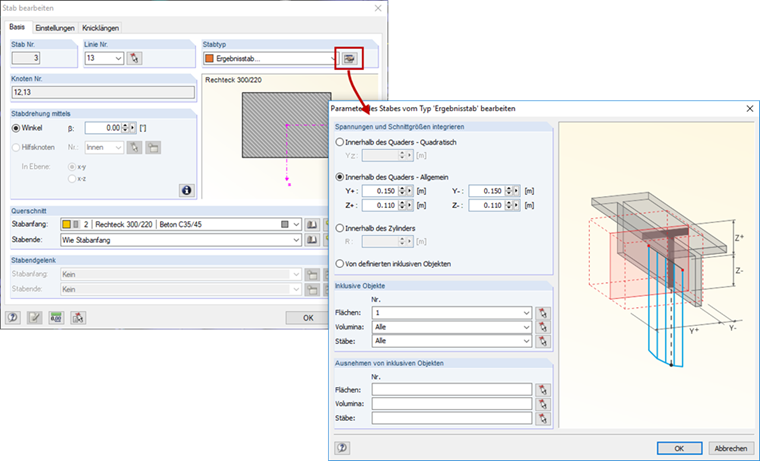 Integrationsparameter Ergebnisstab
