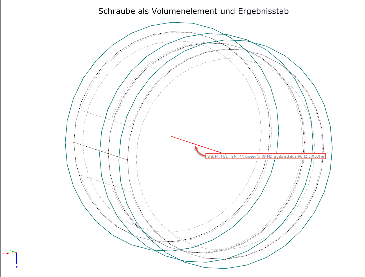 Schraube als Volumenelement und Ergebnisstab