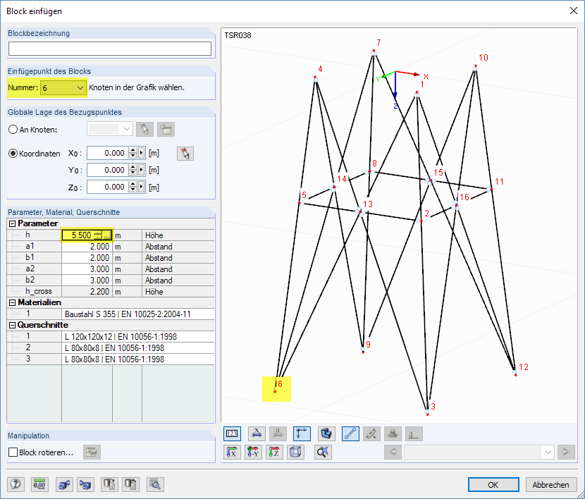 Parameter des Blocks TSR038 festlegen