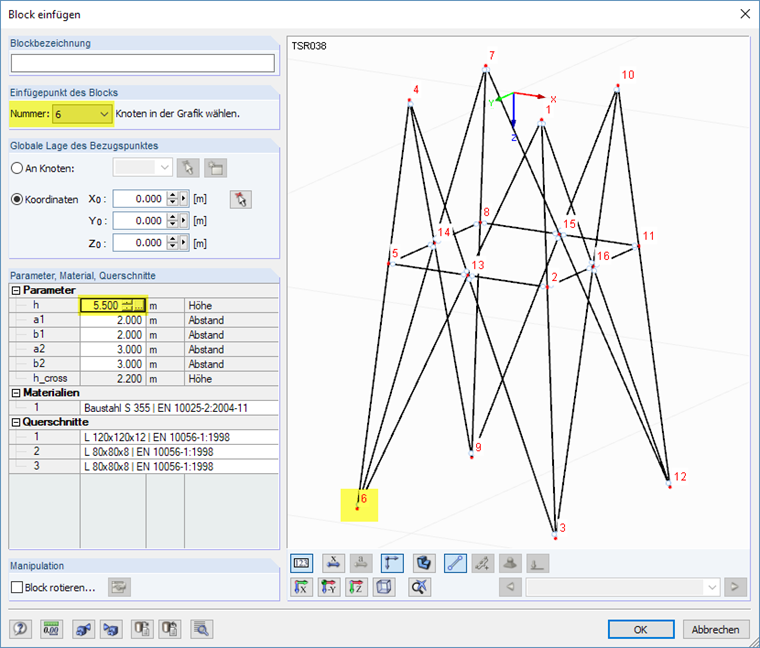 Parameter des Blocks TSR038 festlegen