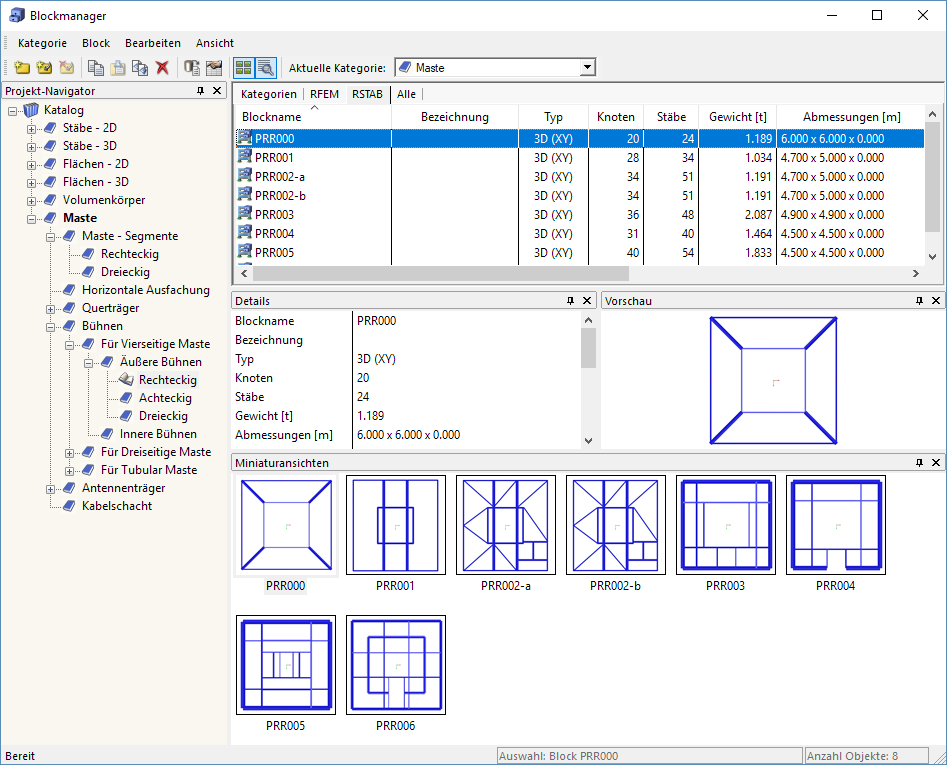 Block PRR000 auswählen