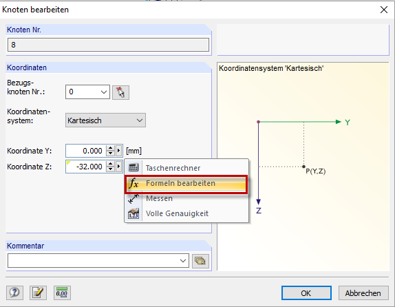 Funktionsschaltflächen mit Kontextmenü im Dialog 'Knoten bearbeiten'