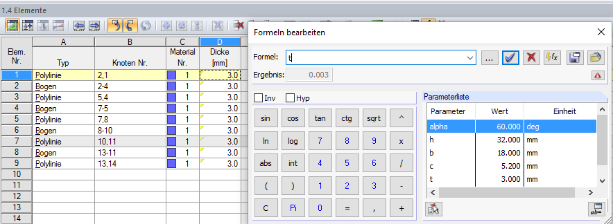 Parameter Elementdicke