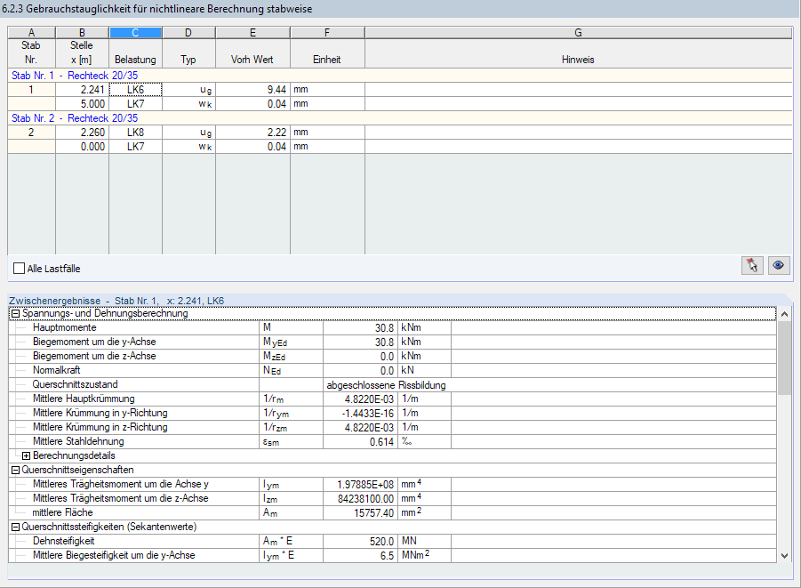 Maske '6.2.3 Gebrauchstauglichkeit für nichtlineare Berechnung stabweise'