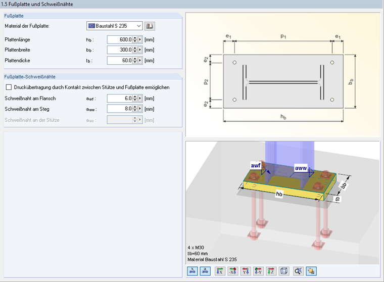RF-/JOINTS Maske '1.5 Fußplatte und Schweißnähte'