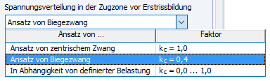 Auswahl zur Spannungsverteilung, Beiwert kc