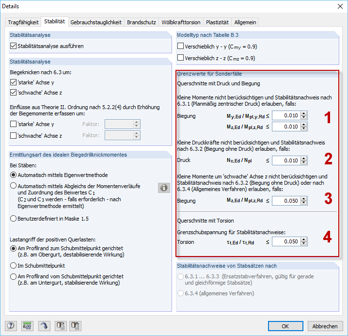 Festlegung der Grenzwerte für Sonderfälle
