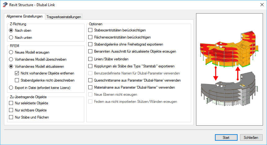 Exportmenü: Allgemeine Einstellungen