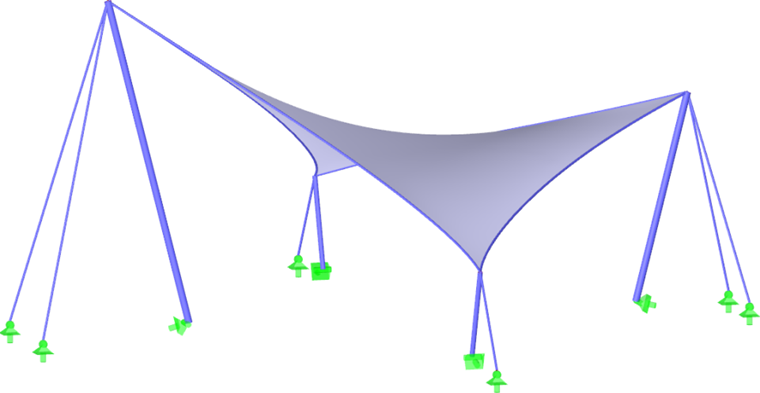 Membrankonstruktion in Form eines hyperbolischen Paraboloids