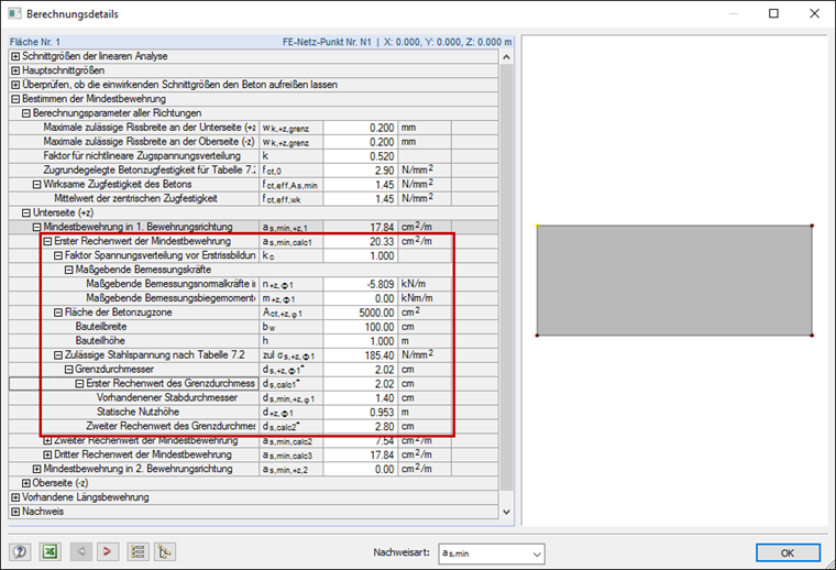 Erster Rechenwert der Mindestbewehrung