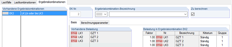 Ergebniskombination als Umhüllende alternativ wirkender Lastsituationen