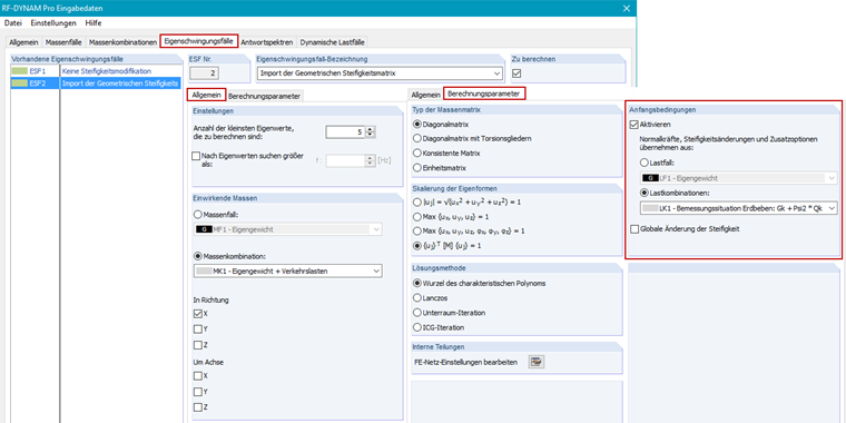 Parameter zur Eigenwertermittlung in RF-DYNAM Pro - Eigenschwingungen
