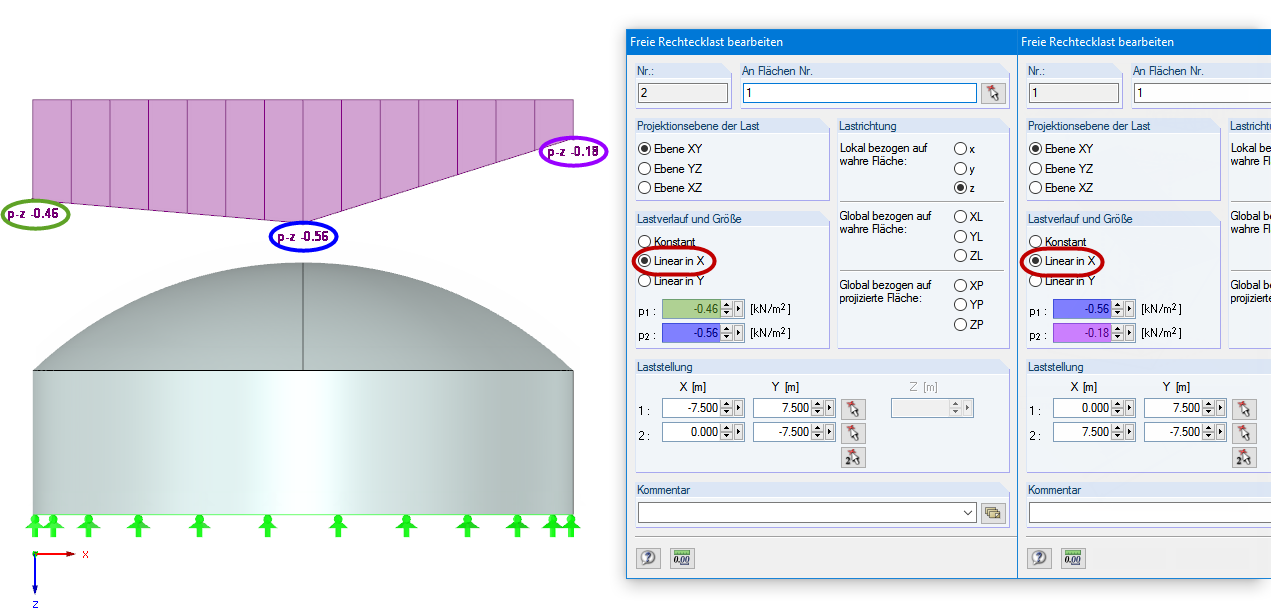 Dialog für freie Rechtecklast