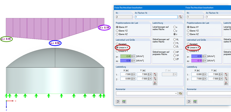 Dialog für freie Rechtecklast