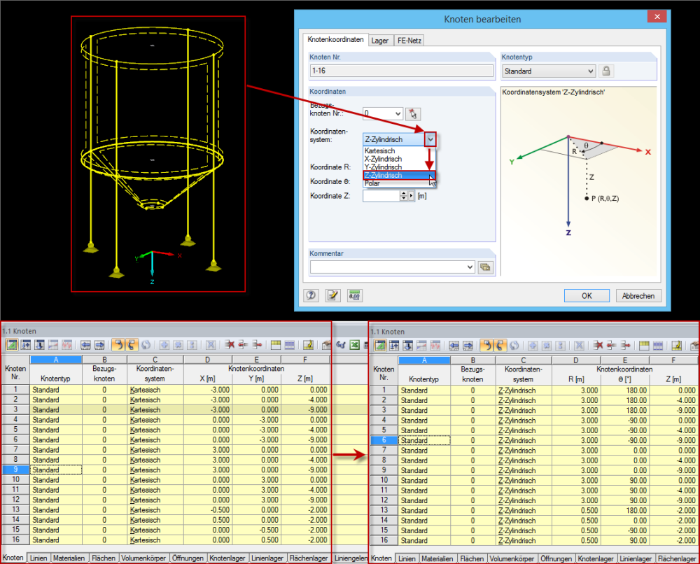Zylindrisches Koordinatensystem