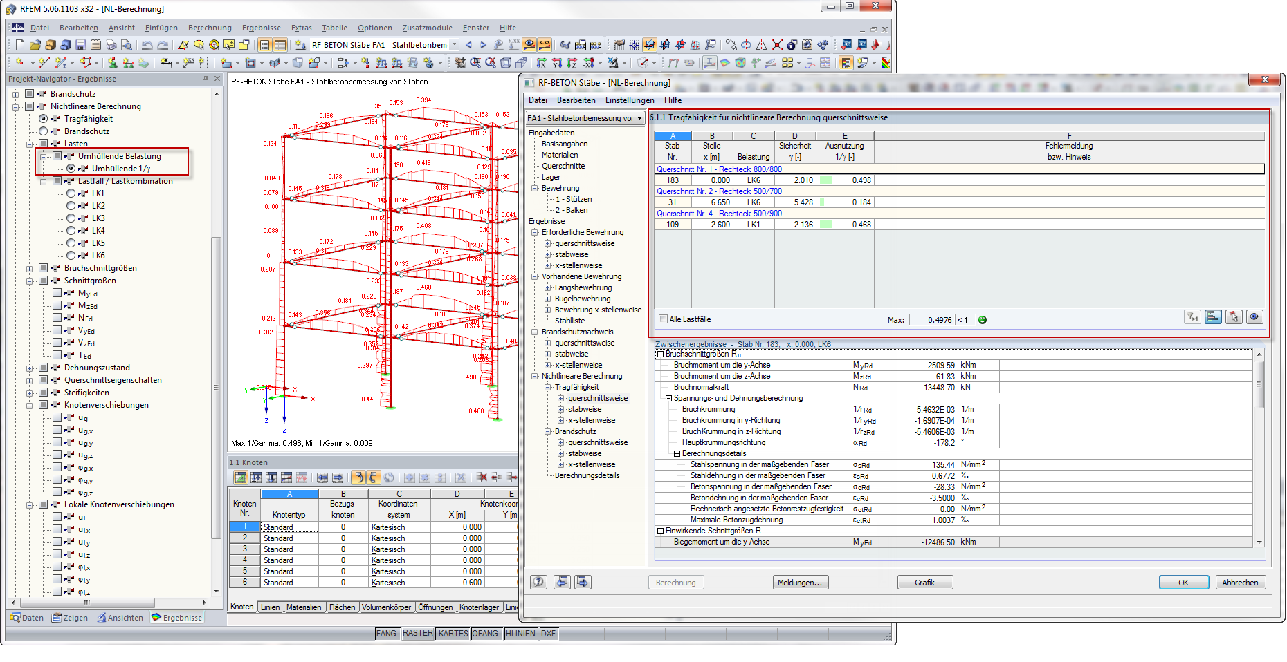 Verbesserte Ergebnisausgabe für nichtlineare Stahlbetonbemessung