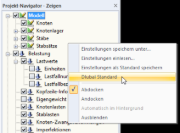 Einstellungen im Projekt-Navigator - Zeigen auf Standard zurücksetzen