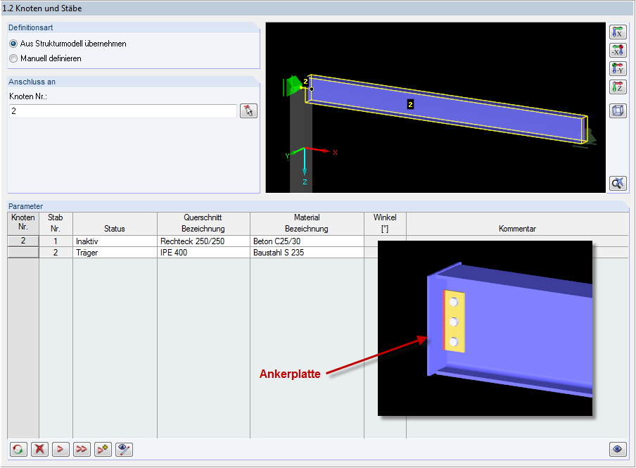 Anschluss einzelner Stäbe