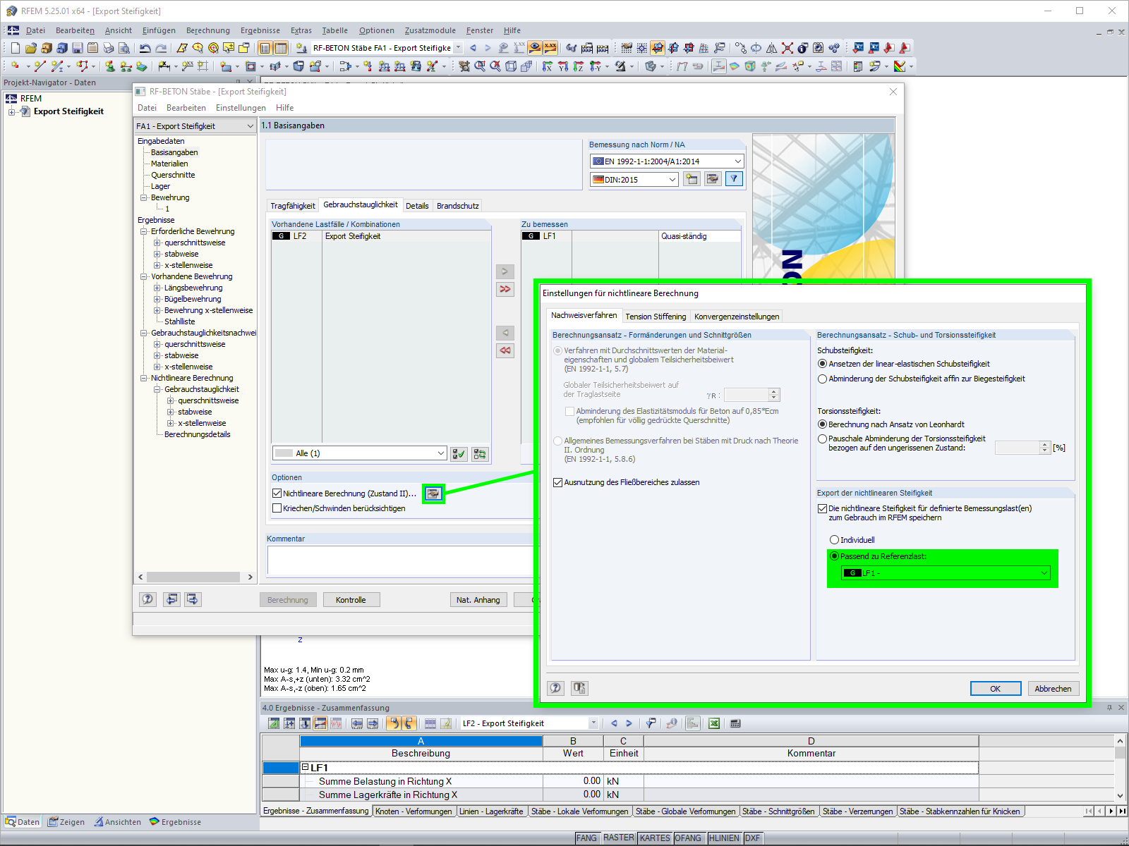 Export der Steifigkeit