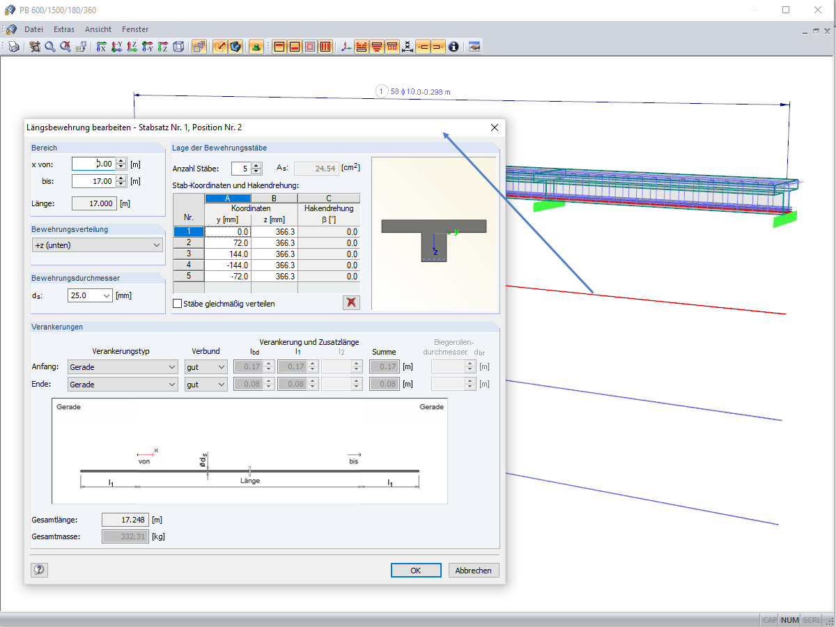 Bewehrung direkt im Grafikfenster anpassen