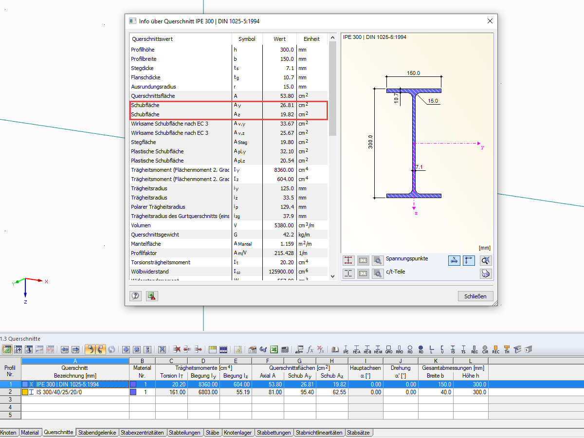 Schubfläche eines parametrischen Walzprofils IPE 300