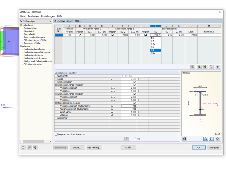 Knicklängenbeiwert auswählen