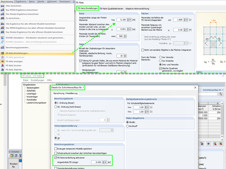 Möglichkeiten zur FE-Netz Einstellung