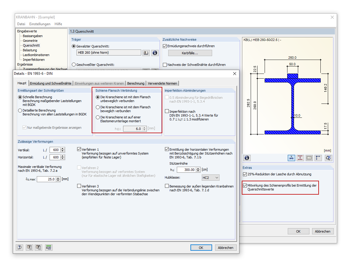 Mitwirkung des Schienenprofils