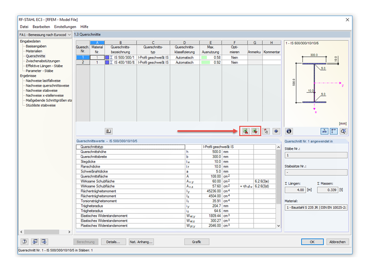 Import/Export Funktion für Querschnitte in RF-/STAHL EC3