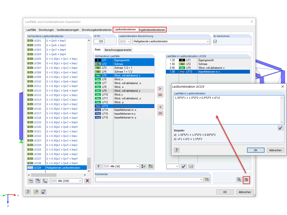 Manuelle Bearbeitung der Kombinationen