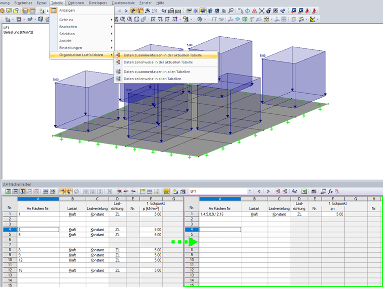 Organisation Lastfalldaten: Daten zusammenfassen in der aktuellen Tabelle